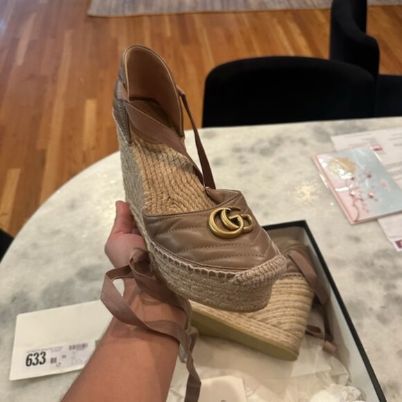 Gucci Women's Pilar GG Ankle Tie Espadrille Platform Wedge Sandals - Picture 4 of 7